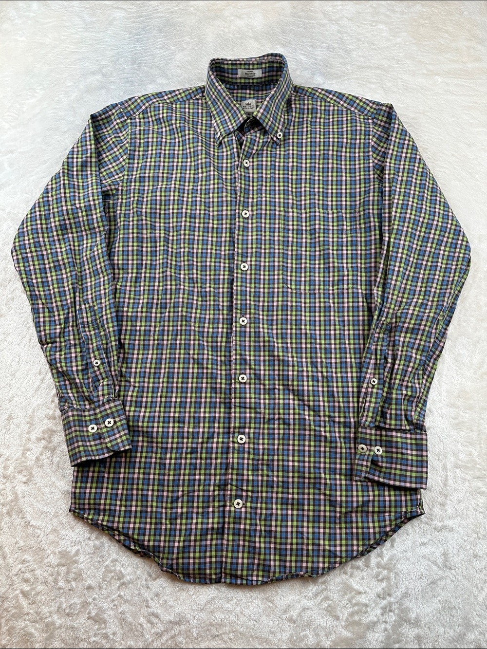 Peter Millar Mens S 100% Cotton Plaid Button Front Dress Sport Shirt Multicolor